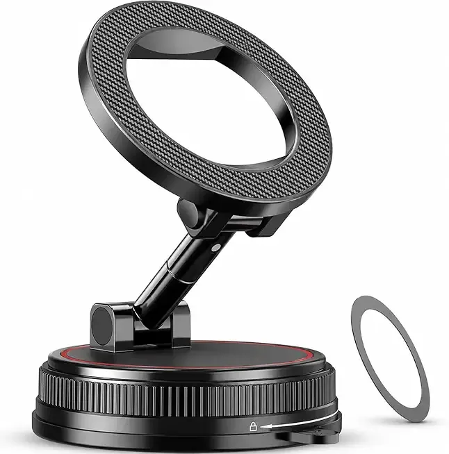 Magnetic Car Phone Holder Mount, Compatible with MagSafe, 108LBS Vacuum Suction Car Mount, 3000gf Magnetic Hold, 360° Adjustable Foldable Dashboard Windshield Phone Mount for iPhone 17-12 & Android