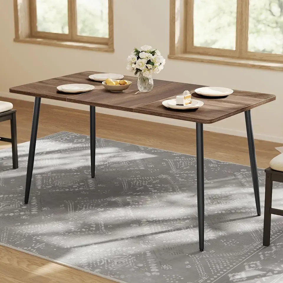 VASAGLE 55.1" Dining Table for 4-6 People, Modern Kitchen Table, Heat-Resistant Tabletop, Quick Assembly, for Dining Room, Natural Walnut and Ink Black, Island Collection UKDT100K02V2