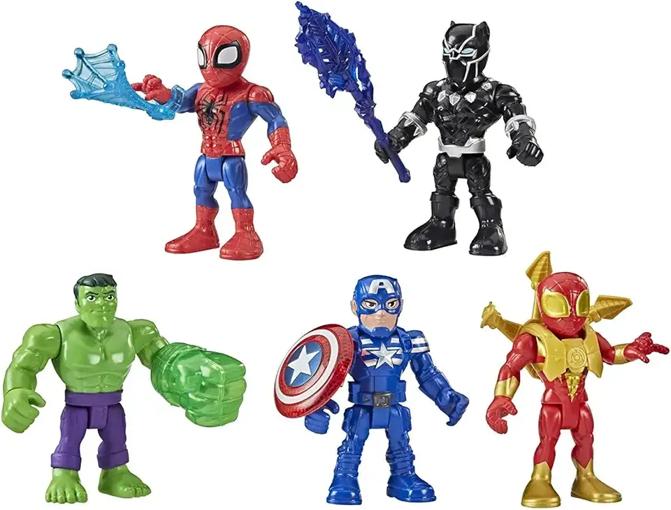 Marvel Super Hero Adventures 5-Inch Action Figure 5-Pack, Includes Captain America, Spider-Man, 5 Accessories (Amazon Exclusive)
