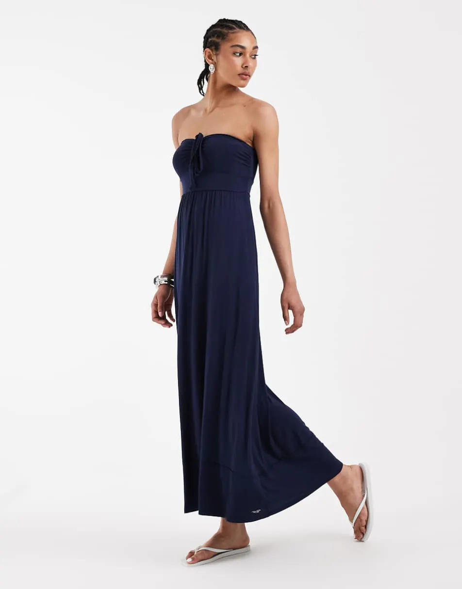 Hollister jersey bandeau maxi dress in navy