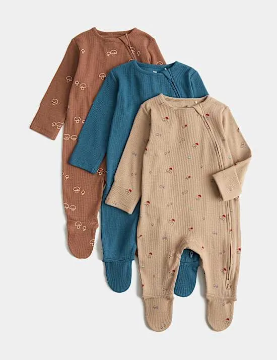 3 Pack Cotton Rich Mushroom Sleepsuits (0-3 Yrs)