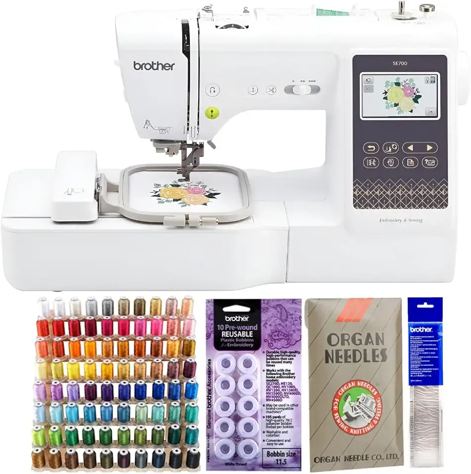 Brother SE700 Sewing and Embroidery Machine with Hoop Area - Touchscreen, USB Port, and Wireless Connectivity - 135 Built-in Designs & 103 Stitches Bundle with Sewing Accessories (5 Items)
