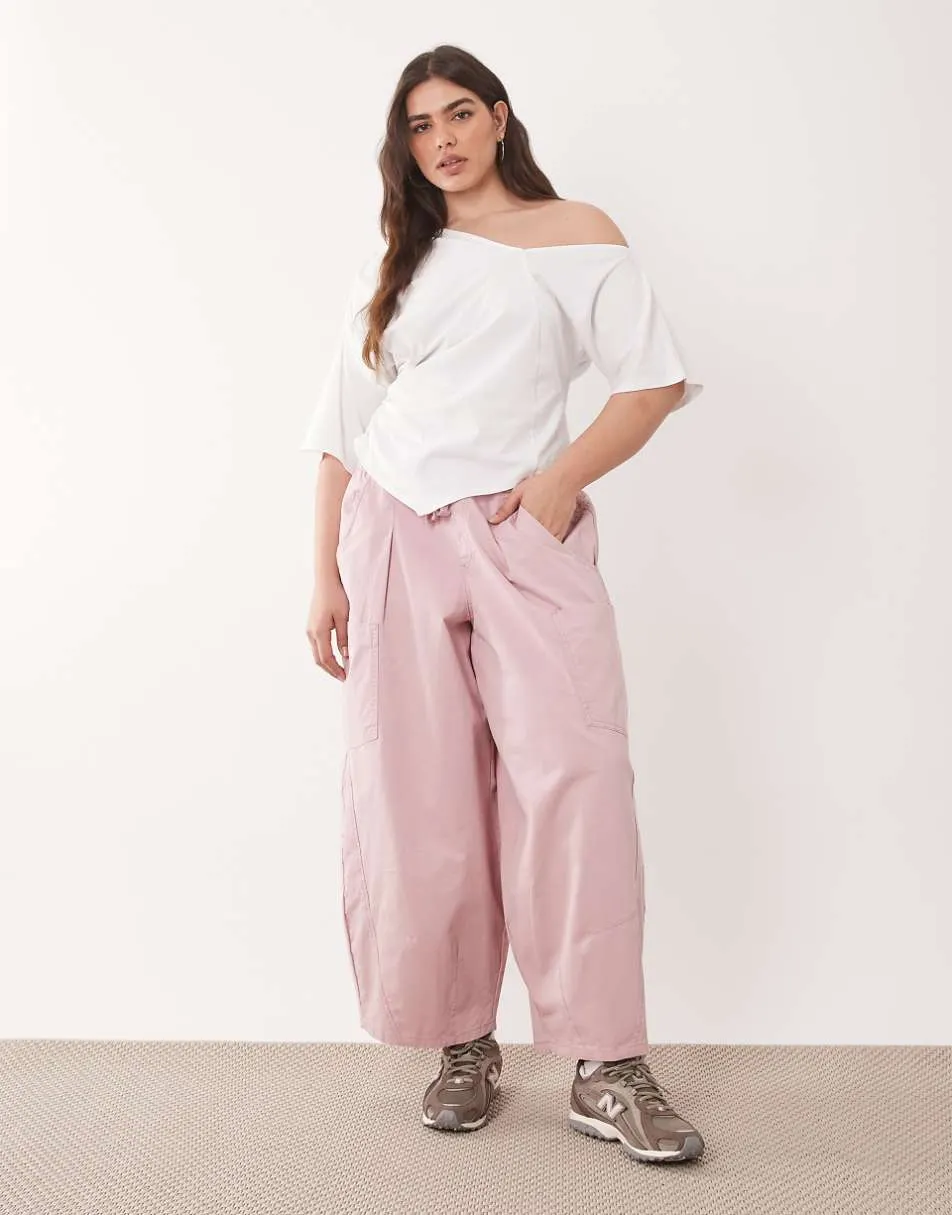 ASOS DESIGN Curve volume laundered utility trousers in pink