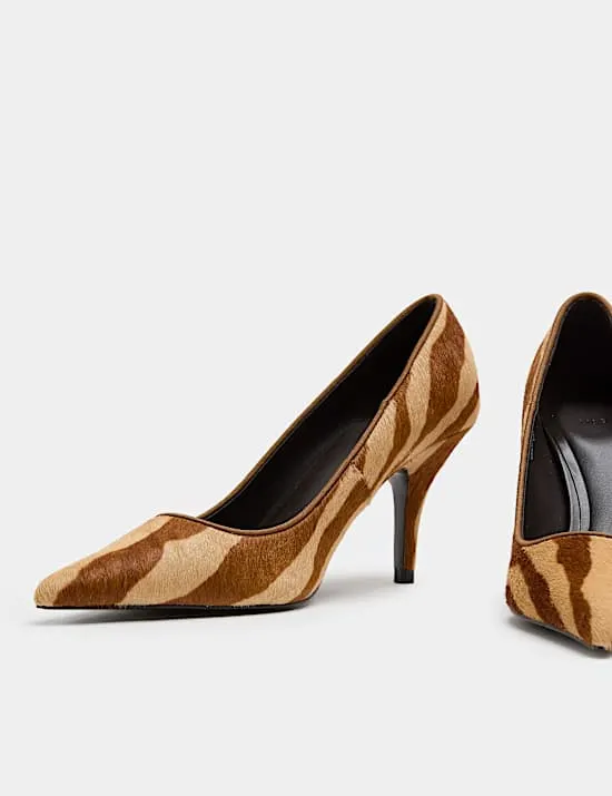 Hair On Animal Print Stiletto Heel Court Shoes