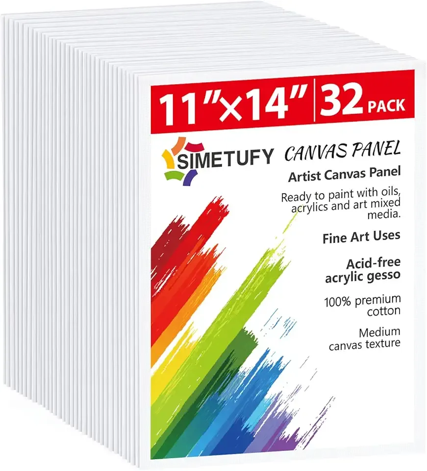 Simetufy 32 Pack 11 x 14 Inch Canvas Boards for Painting Pre-Primed Paint Canvas for Acrylic, Oil, Watercolor, Gouache, Art Supplies for Kids &Adults, Beginners & Artists