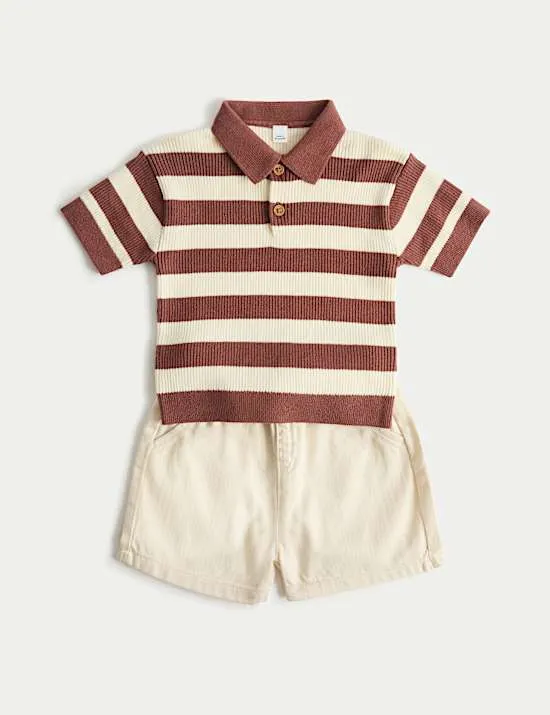Gestreiftes Outfit aus Strickoberteil und Shorts (0–5 Jahre)