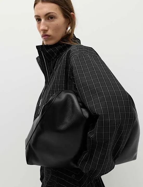 Checked Funnel Neck Windbreaker Jacket