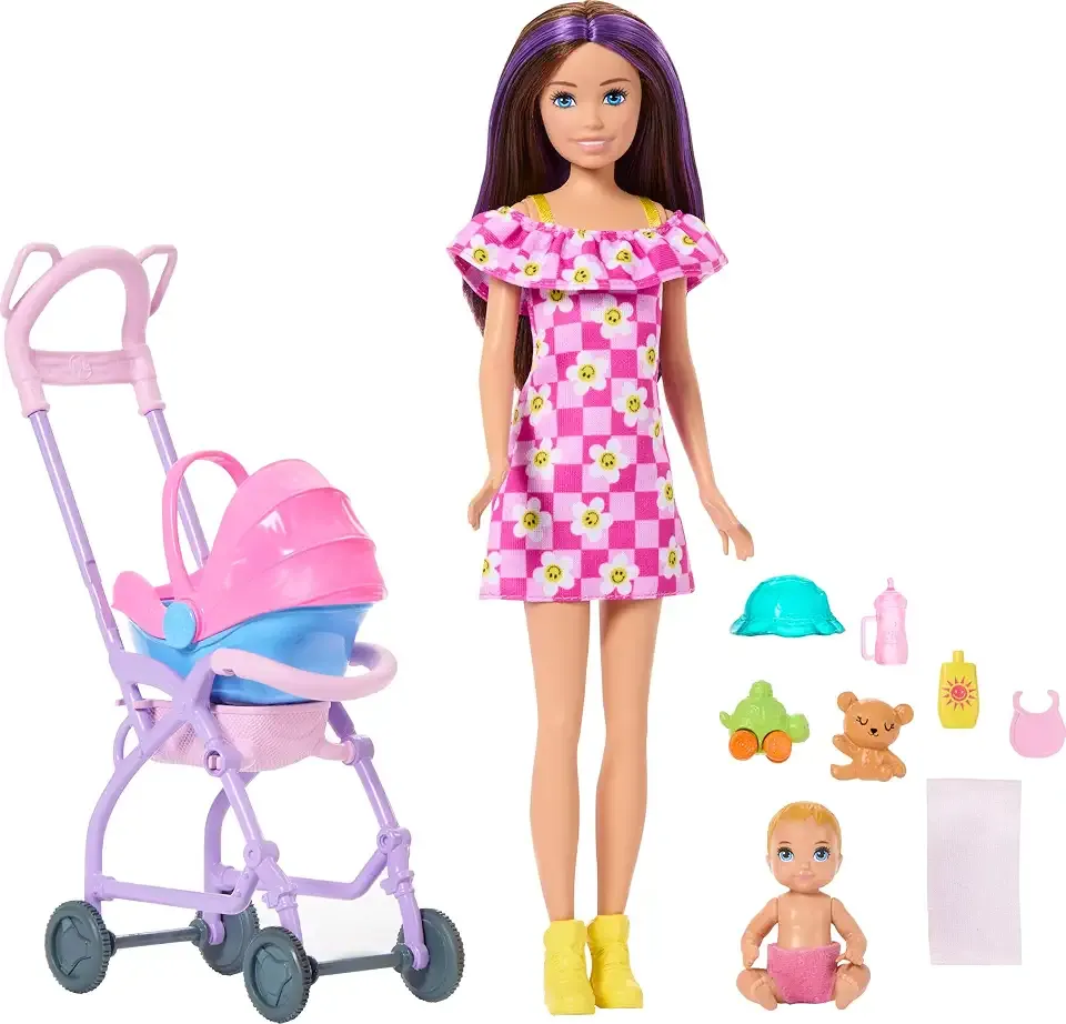 Skipper Babysitters Inc. Playset with Brunette Doll | Blonde Baby Doll, Stroller with Removable Car Seat & 7 Accessories