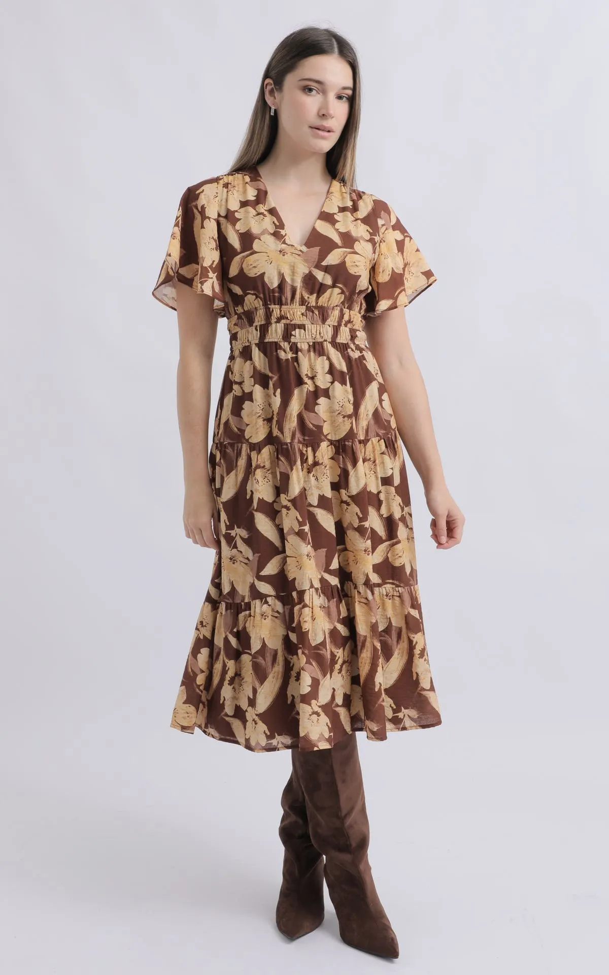 Ptd Voile Flutter Sleeve Dress