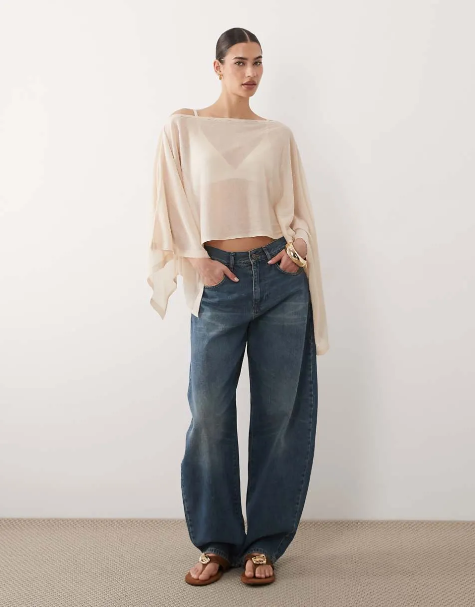 ASOS DESIGN fine knit sheer poncho in ecru