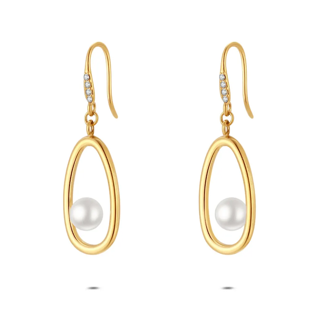 Oorbellen in edelstaal, parel en ovale vorm