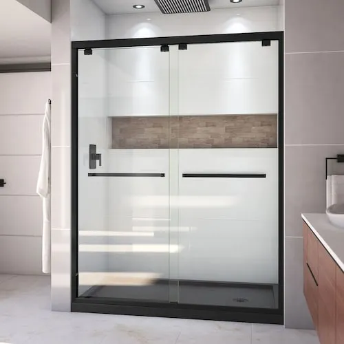 Encore 30 in. D x 60 in. W x 78.75 in. H Alcove Shower Kit with Black Acrylic Base, Right Drain & Clear Glass Bypass Sliding Door in Matte Black (No Shower Wall)