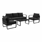 Salon de jardin 5 places en acier noir mat avec coussins gris OSMA - Marque BLOOMA