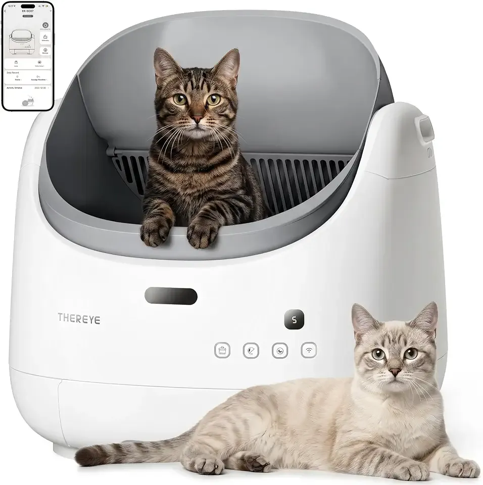 Automatic Litter Box, Self Cleaning Litter Box for Multiple Cats, APP Control and Safety Sensors, Odor Control, Open-Top Smart Cat Litter Box with Trash Bags/Litter Mat