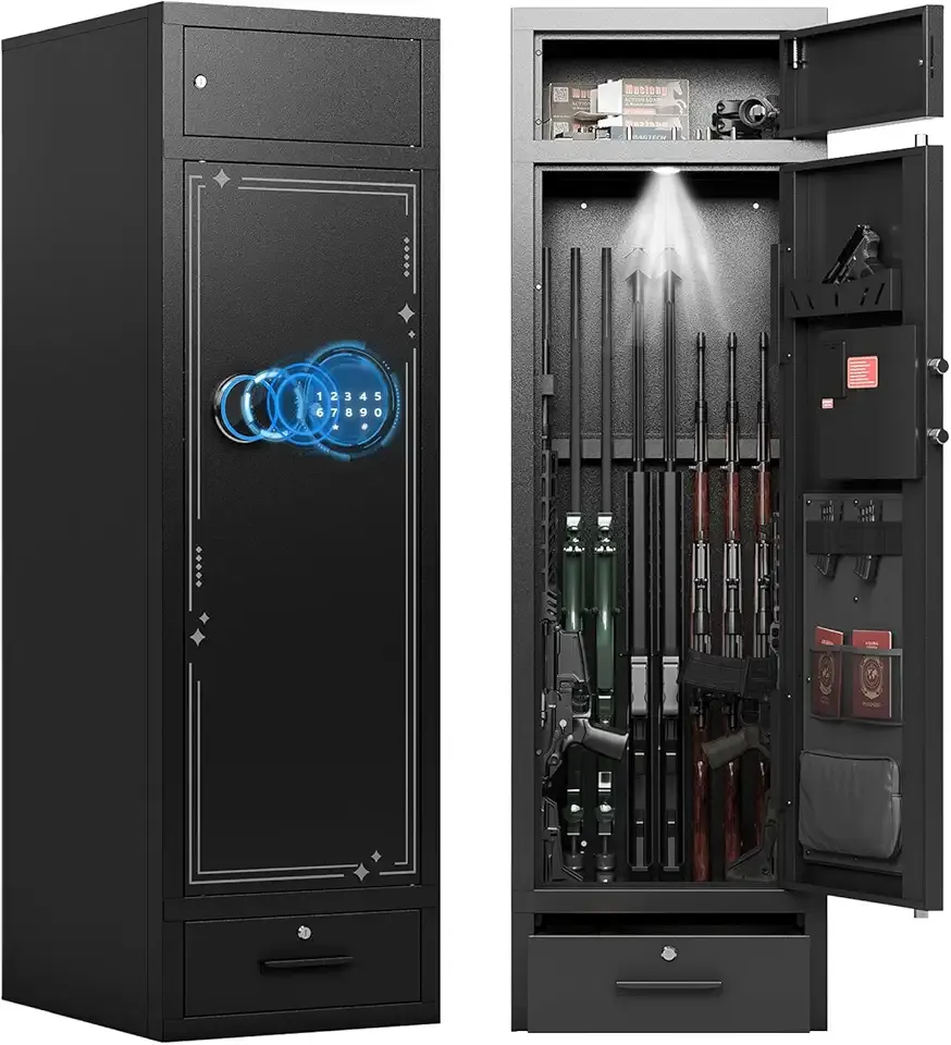 KAER 15-17 Gun Safe Digital Gun Safe for Rifles and Pistols Gun Cabinet Rifle Safe for Home with Adjustable Rifle Racks Gun Safes Multi Layer Design with Separate Lockbox and Drawer