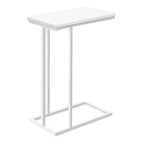 Accent Table, C-shaped, End, Side, Snack, Living Room, Bedroom, Metal, Laminate, White, Contemporary