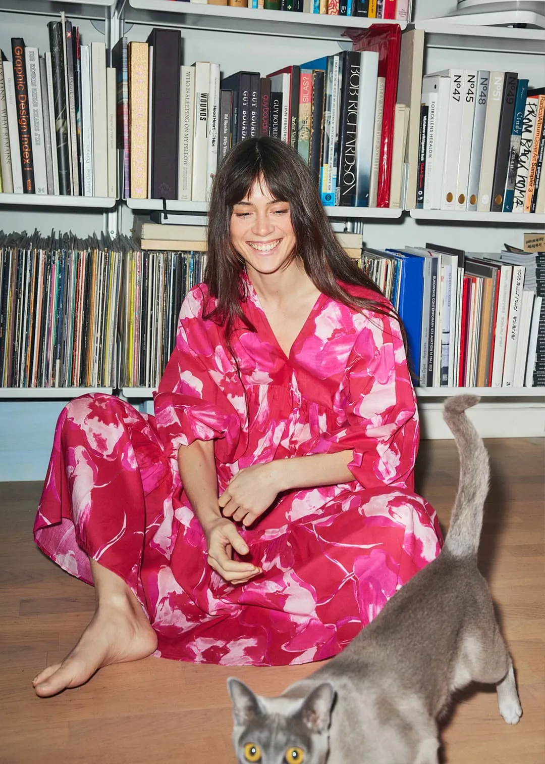 Blommig lång klänning med puffärm