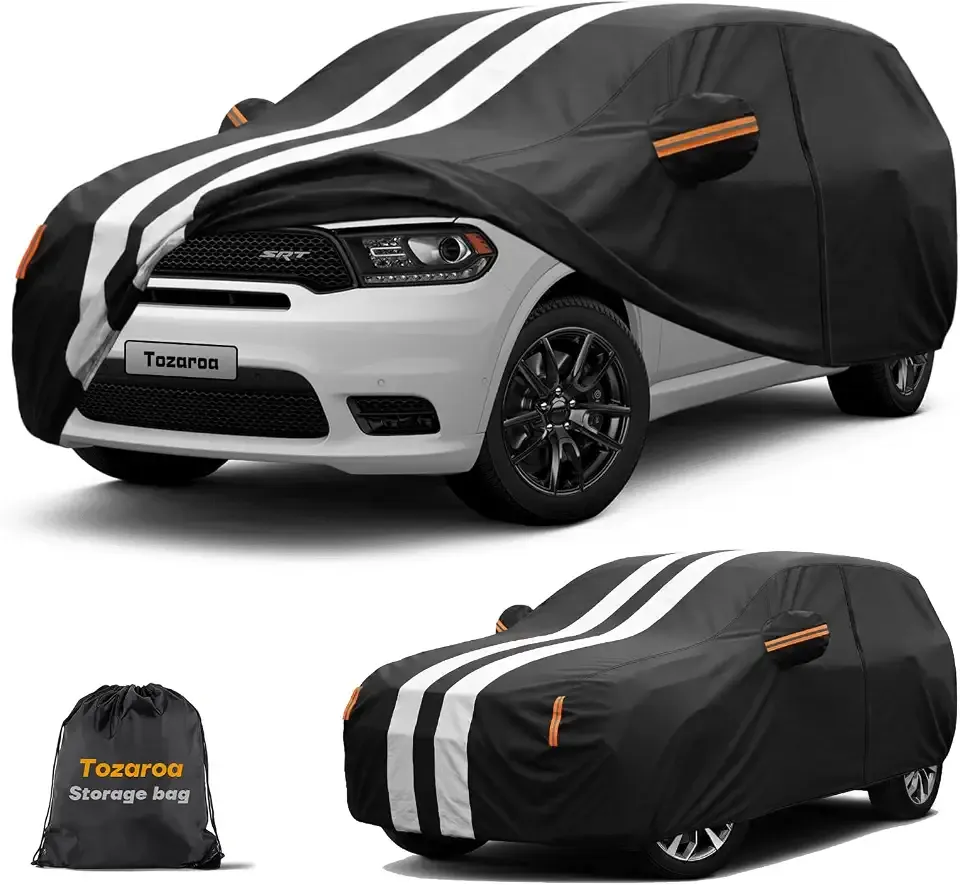 Multi-Layer Car Cover Custom Fit for Dodge Durango (1998-2026), 100% Waterproof All Weather for Automobiles, Gift with Towel, Heavy Duty Car Covers for Rain Sun UV Protection with Door Zipper.