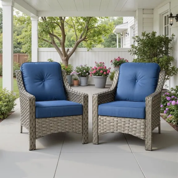 Ovios Patio Chairs Set of 2, Outdoor Rattan Wicker Armchairs with Cushions, All-Weather Chairs for Garden or Porch