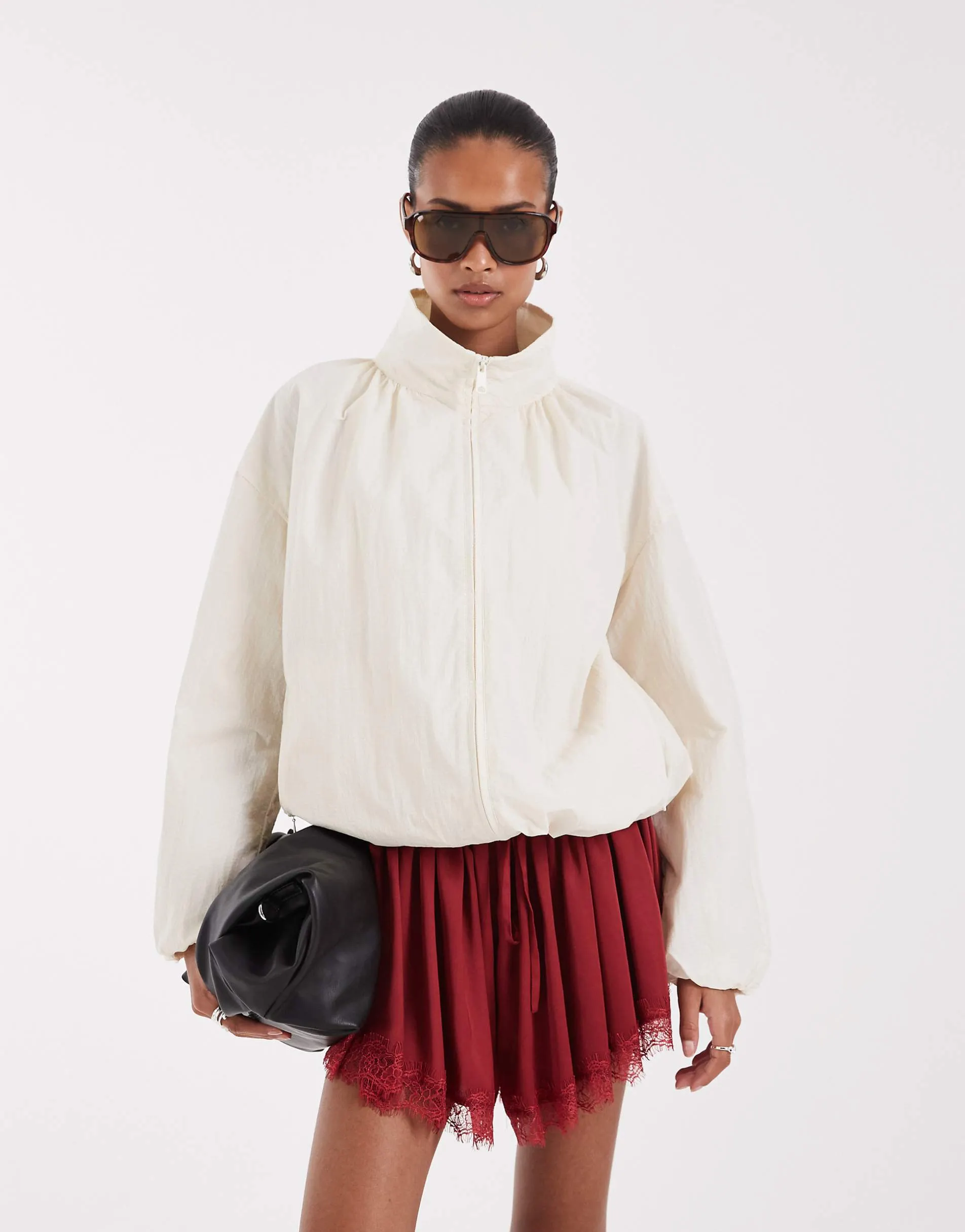 ASOS DESIGN oversized bubble hem track jacket in off white