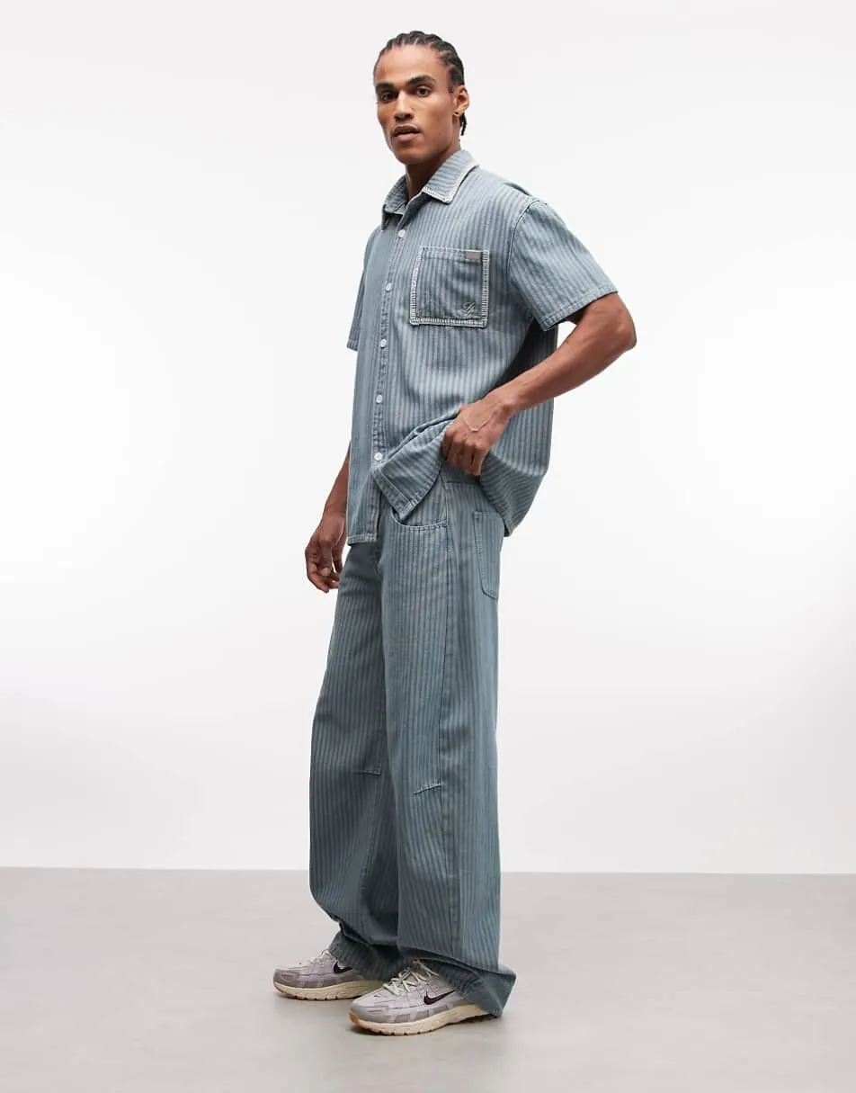 Liquor N Poker pinstripe denim co-ord in blue