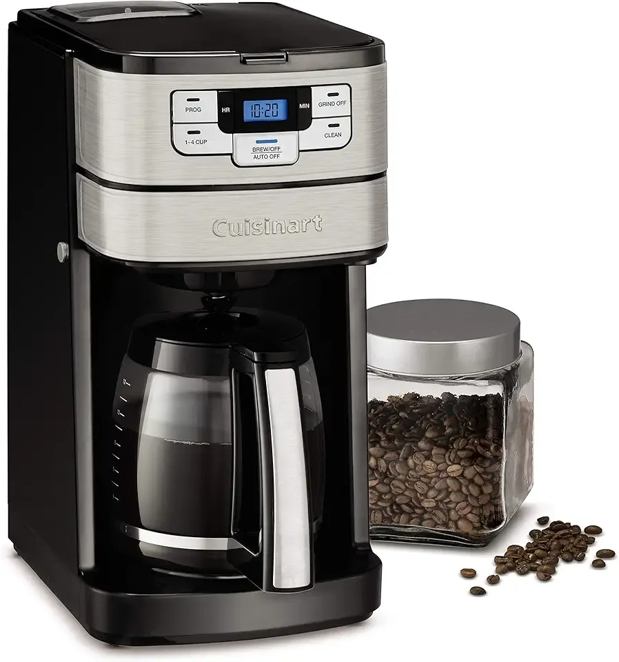 Cuisinart Automatic Grind & Brew 12-Cup Coffee Maker with Blade Grinder, Programmable Coffee Machine Glass Carafe with 1-4 Cup Setting, Brew Pause, Grind-Off Option, DGB-400NAS, Black/Stainless Steel