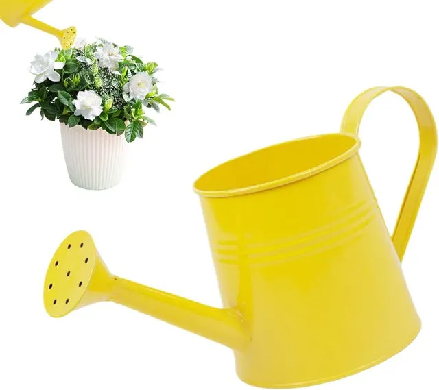Annaffiatoio da giardino con beccuccio lungo, secchio per fiori, design resistente, facile da versare, giallo, 1 pezzo