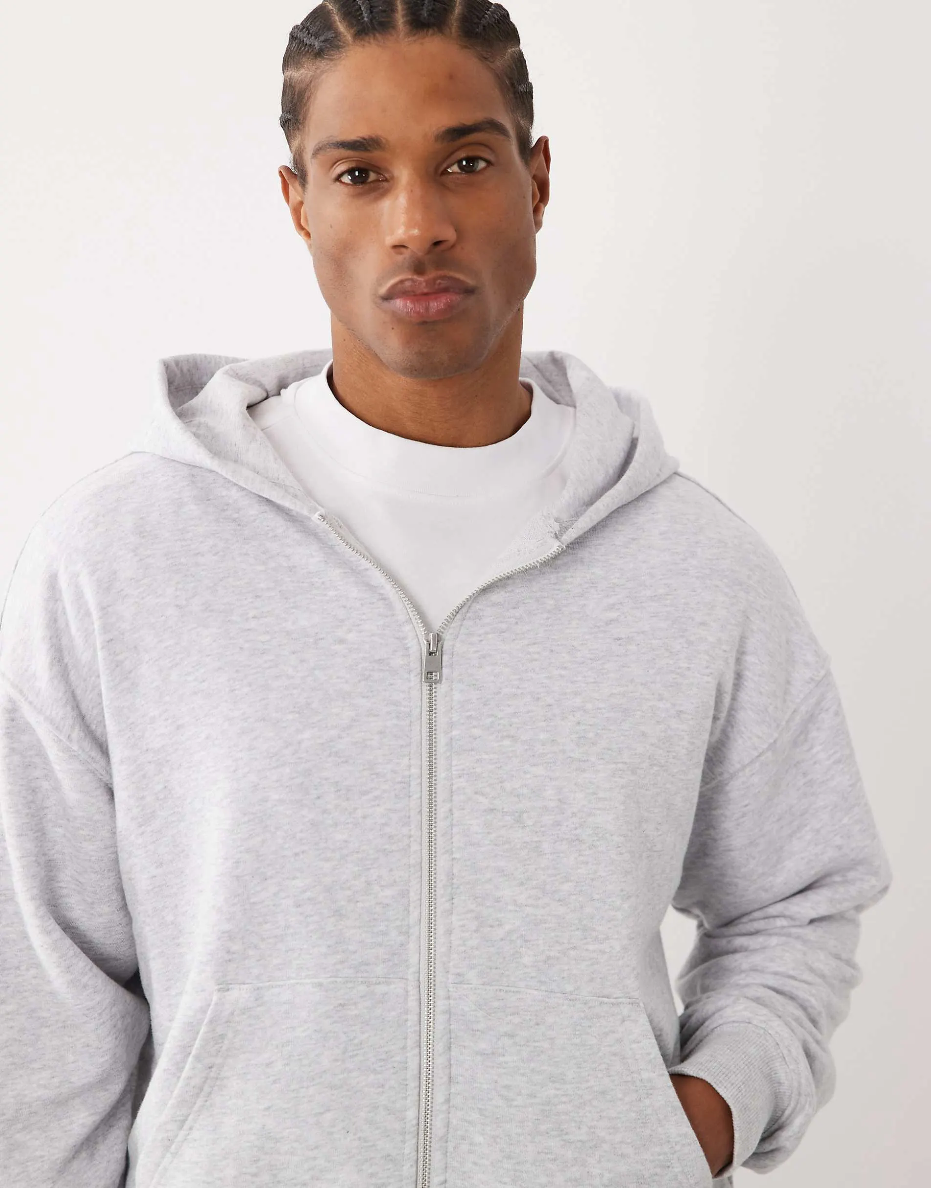 Cotton On zip up hoodie in washed grey marle