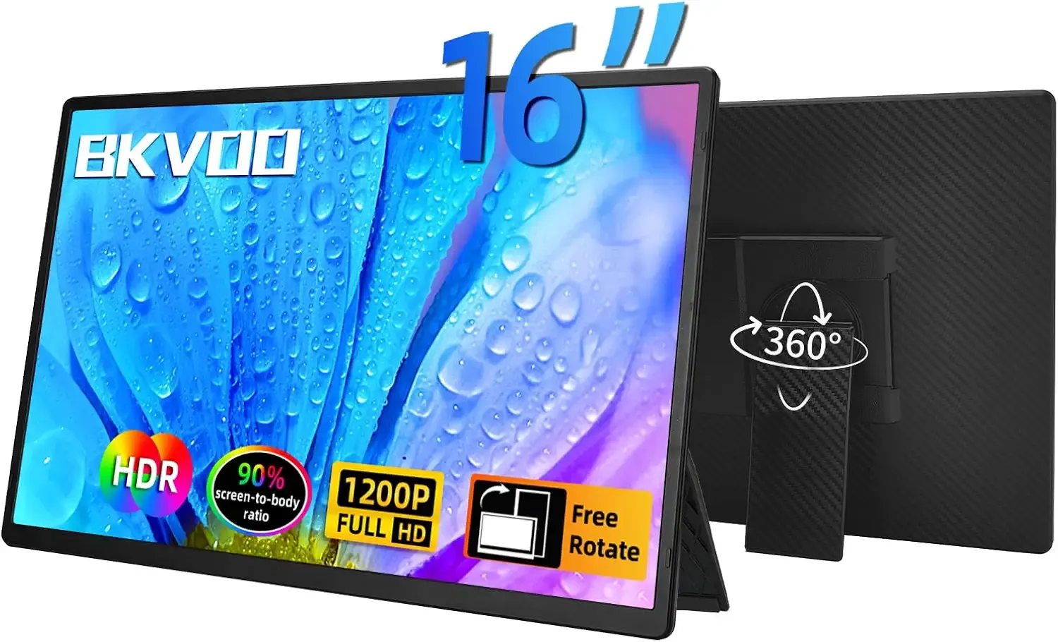 Portable Monitor Laptop Screen Extender - 16" 1200P FHD Travel External Display USB-C HDMI Port Detachable Kickstand Gaming Monitor Compatible with Wins Mac Chrome Dex Phone