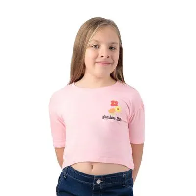 Playera Fantastic Niña Crop Top Flores Sunshine Bliss En Espalda