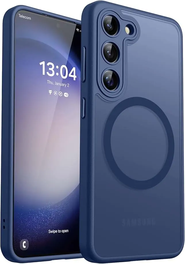 CANSHN Designed for Samsung Galaxy S23 Case [Full Camera Protection] [Compatible with MagSafe] Translucent Matte Shockproof Protective Phone Cover 6.1 Inch - Deep Blue