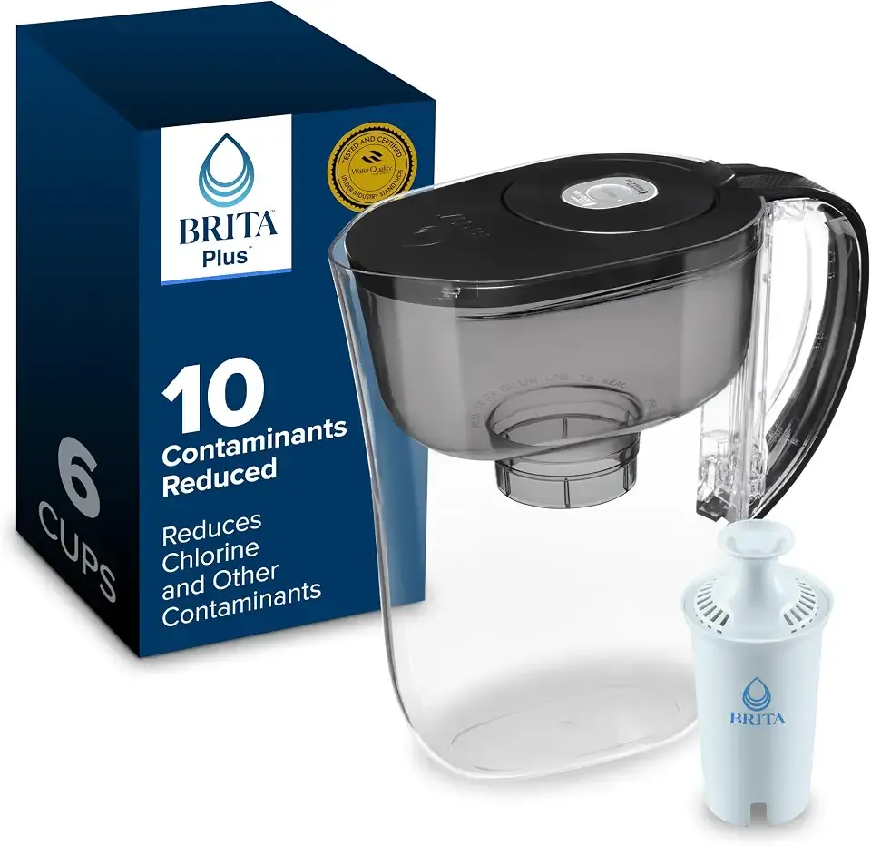 Brita Small 6 Cup Water Filter Pitcher, 1 BritaPlus Filter, Metro, Black | WQA and NSF/ANSI Certified, Reduces Chlorine, Copper, Mercury & Cadmium, Lasts 2 Months, Household Essential