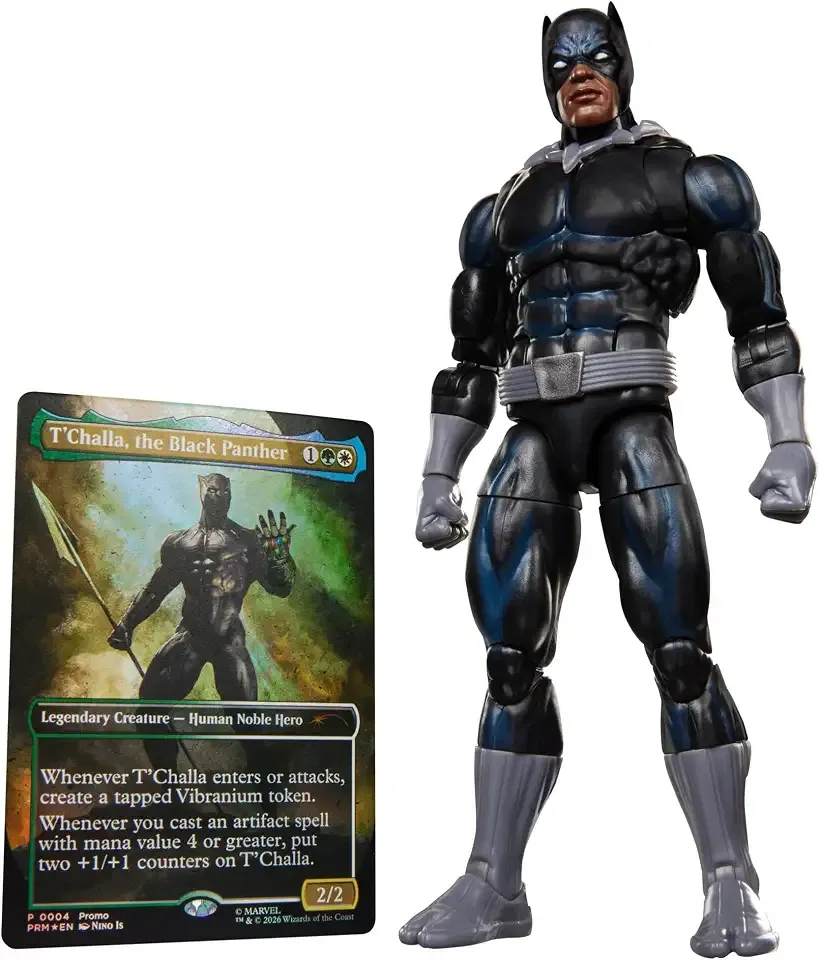 Marvel Legends Series Magic: The Gathering Black Panther (Amazon Exclusive) | Marvel Super Heroes, 6-Inch Action Figure Toy & Exclusive Foil Collectible Card Game Trading Card