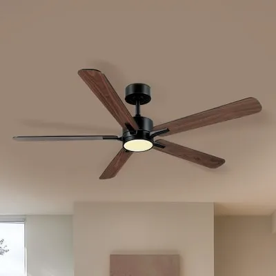 52-in Farmhouse Flush Mount Matte Black Ceiling Fan With Lights (5 Blades with Dual Color Blades and Heavy-Duty Metal Elbow)for Patio Bedroom and Living room and Bedroom