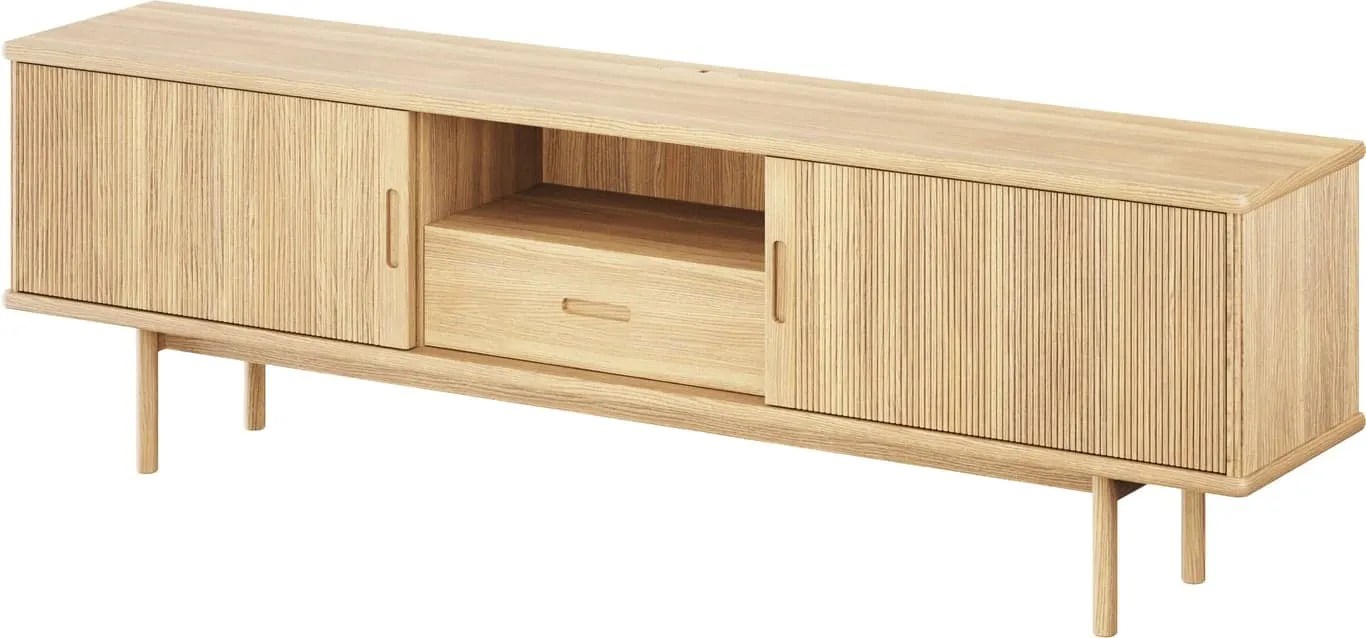 Birk TV-bord 180x55x35 cm med 1 skuff og 2 rillede skyvedører, eik / naturolje