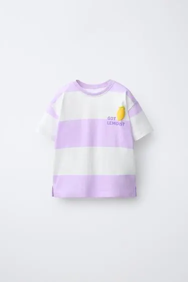 STRIPED T-SHIRT WITH RAISED FRUIT DESIGN