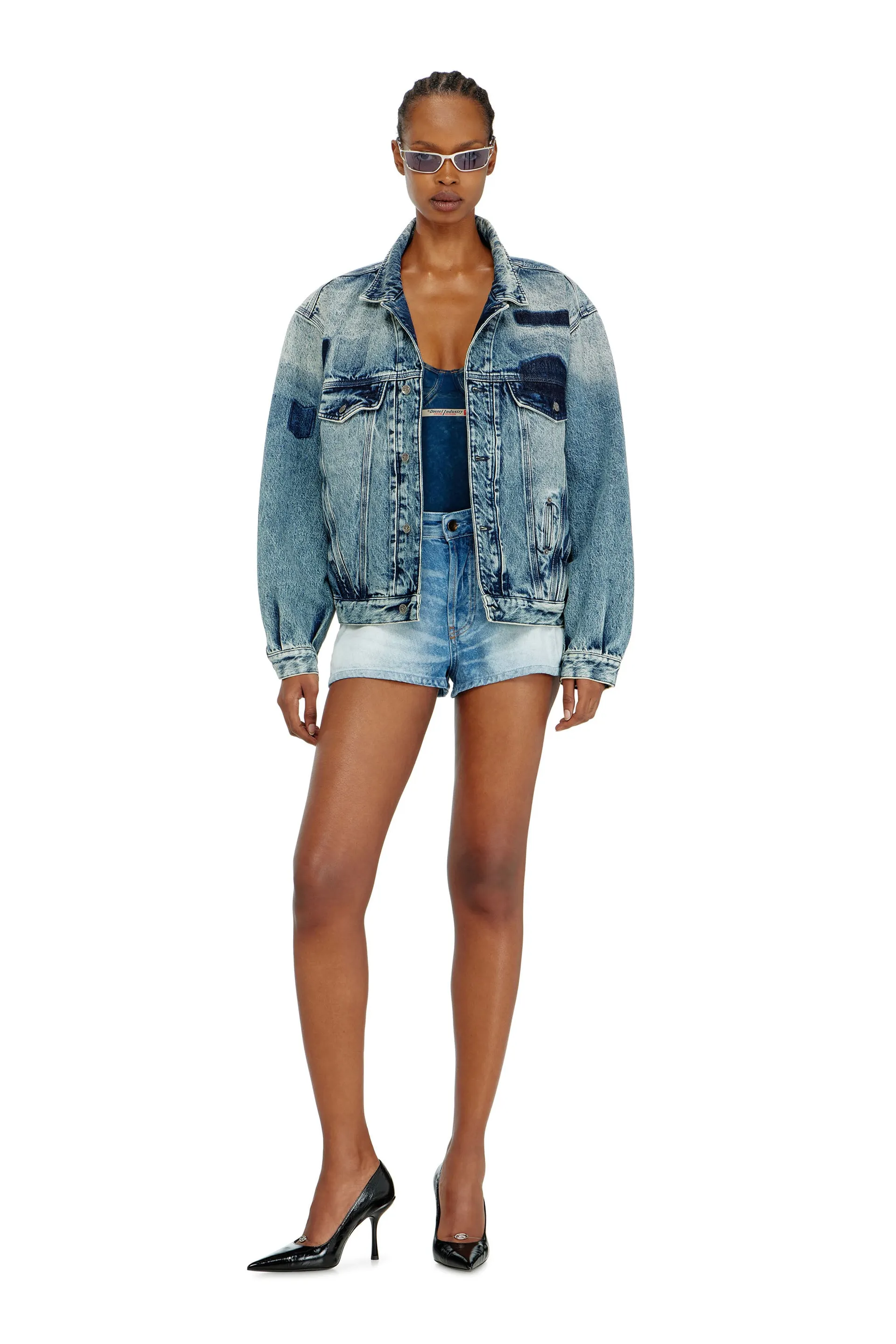 Trucker jacket with patch effects