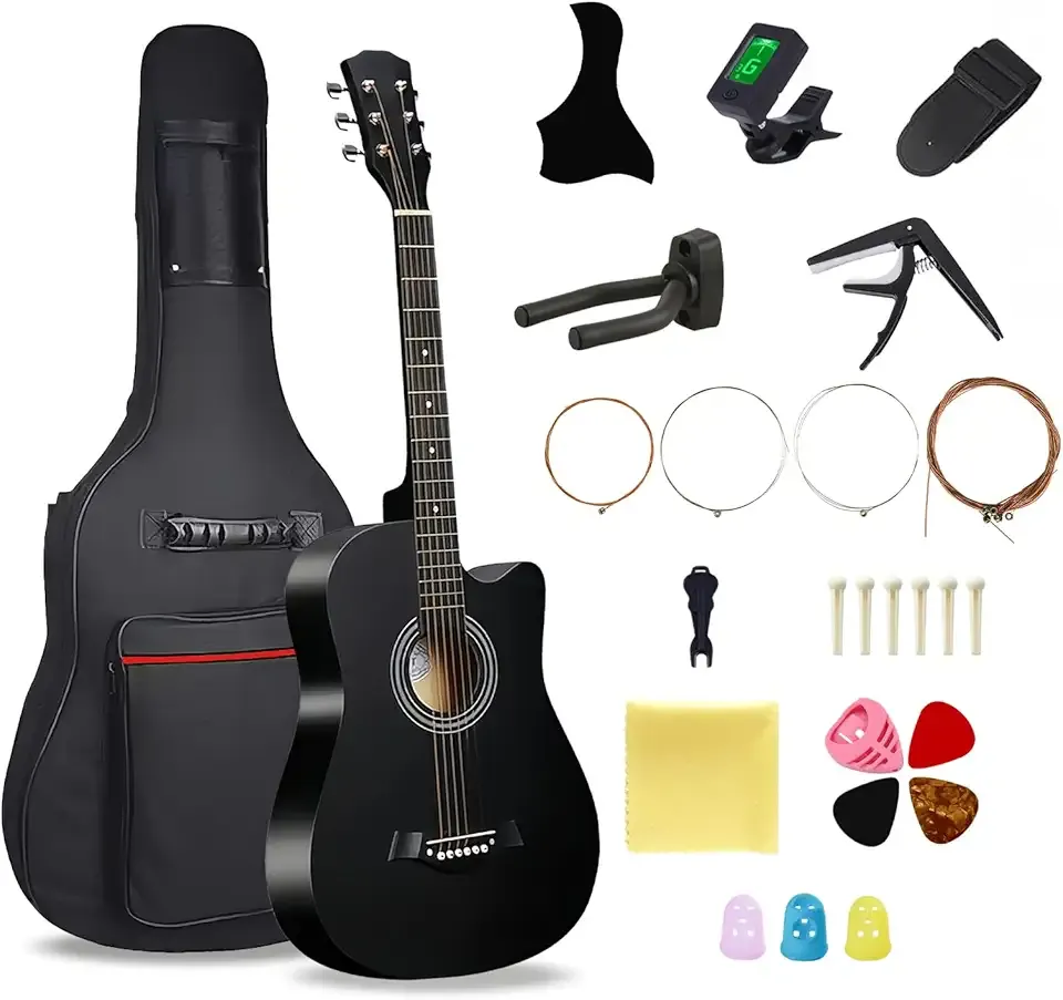 38'' Wood Acoustic Guitar for Adults, 6 Steel-String Acoustic Guitar With Guitar Bag and Beginner Kits for Beginner
