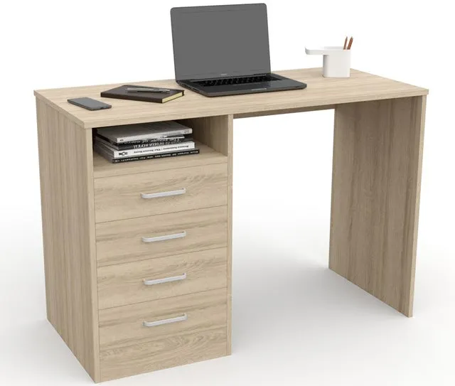 Escritorio con 4 Cajones, Mesa de Oficina, Despacho Ordenador, 110 x 76 x 50 cm Roble Dormidán