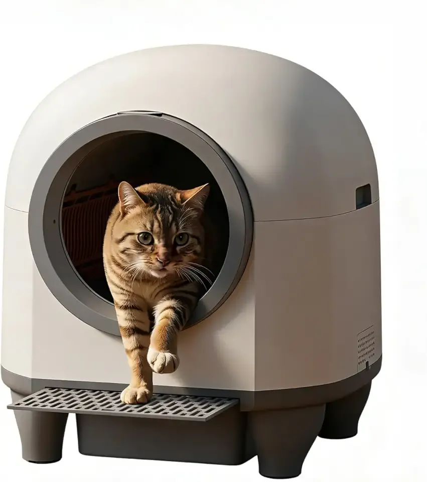 Greesum UltraSmart AutoClean Litter Box - 90L Large Capacity for Multi-Cat Households with Safeguard Tech, APP Control, Odor-Free Design & Mat/1 Roll Litter Bag