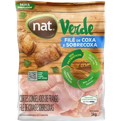 file de coxa e sobrecoxa de frango nat verde iqf pacote com 1kg
