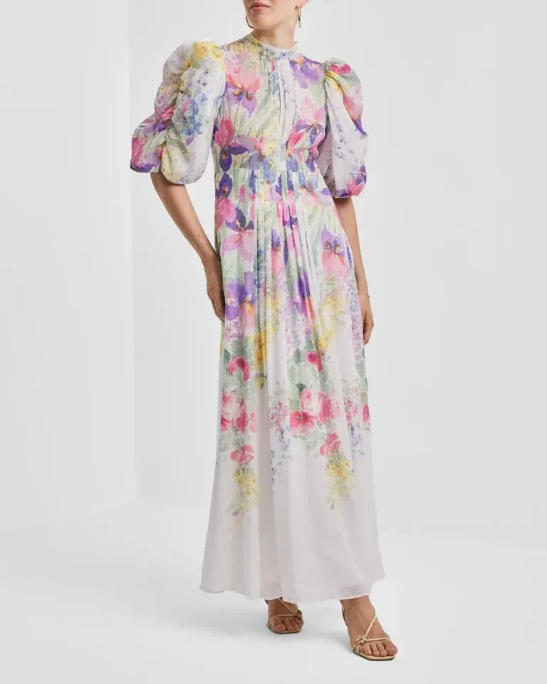 Dotted Georgette Tieback Gown - Flower Meadow