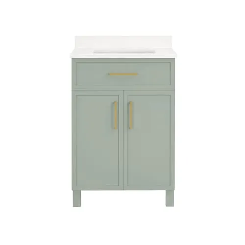 Home Decorators Collection Bilston 24 in. W x 19 in. D x 34.5 in. H Bath Vanity in Sage Green with White Engineered Stone Top