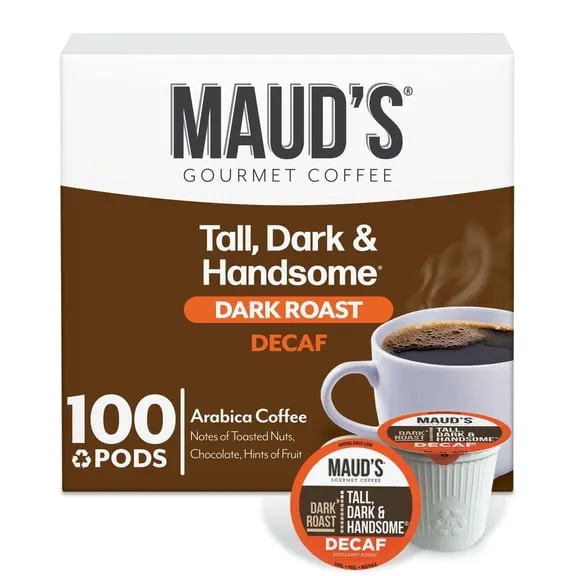 Maud's Decaf Dark Roast Coffee Pods, Tall Dark and Handsome, Compatible w/ K-Cup Brewers, 100ct $46.40