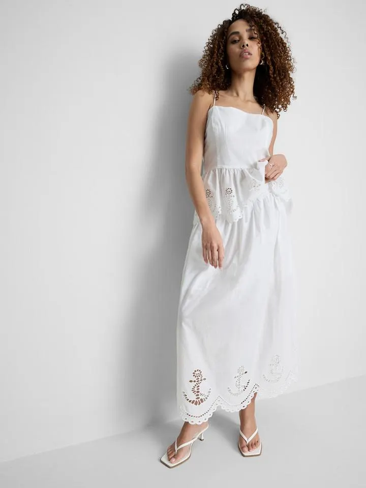 Jupe mi-longue en coton à motifs marins brodés