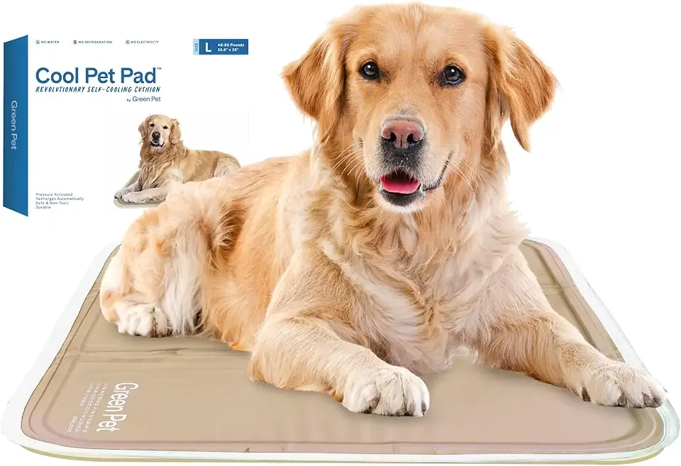 The Green Pet Shop Cool Pet Pad - Large, Latte- Self-Cooling, Pressure Activated Mat for Dogs & Cats from 46-80 lbs - Non-Toxic Gel, No Water Needed