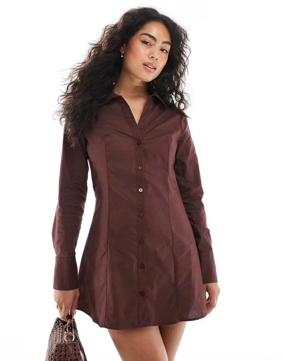 Miss Selfridge poplin fitted shirt dress in chocolate
