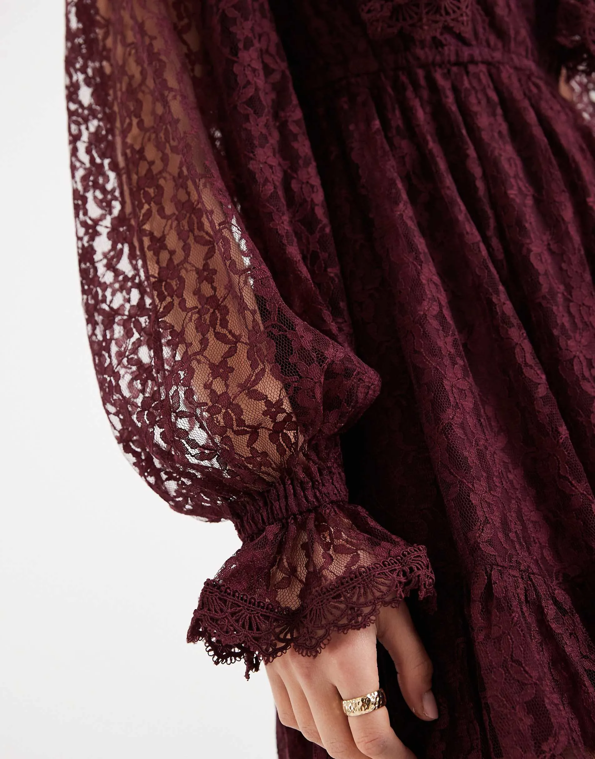 Miss Selfridge Victoriana lace fit & flare dress in fig