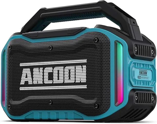 ANCOON Speakers Bluetooth Wireless: 80W(Peak) Loud Speaker with Bass, 20H Playtime, IPX6 Waterproof, Large Jobsite Speakers for Work, Outdoor, Workshop,…