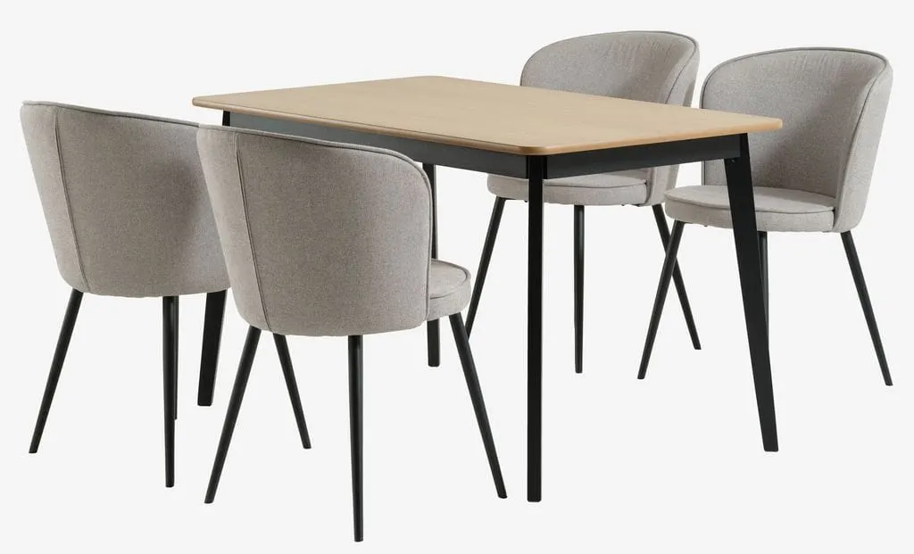 JEGIND Tavolo L130 rovere/nero + 4 RISSKOV grigio chiaro